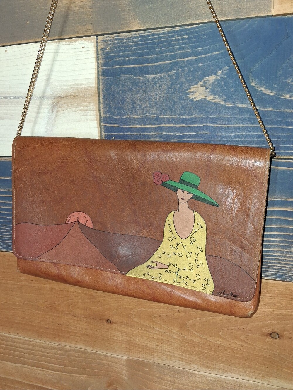 Vintage Handpainted Leather Purse / Handbag - Picture 2 of 8